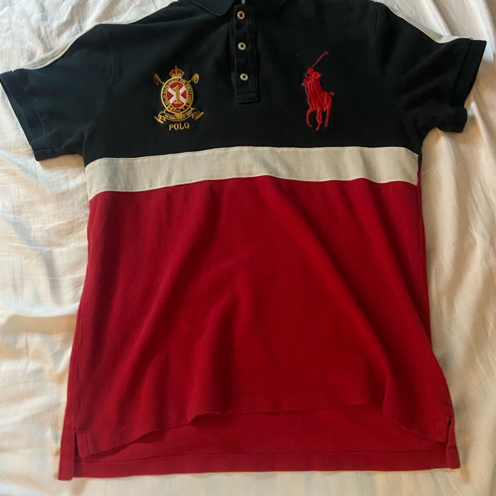 Polo by Ralph Lauren Red and Black Color-Blocked Polo Shirt